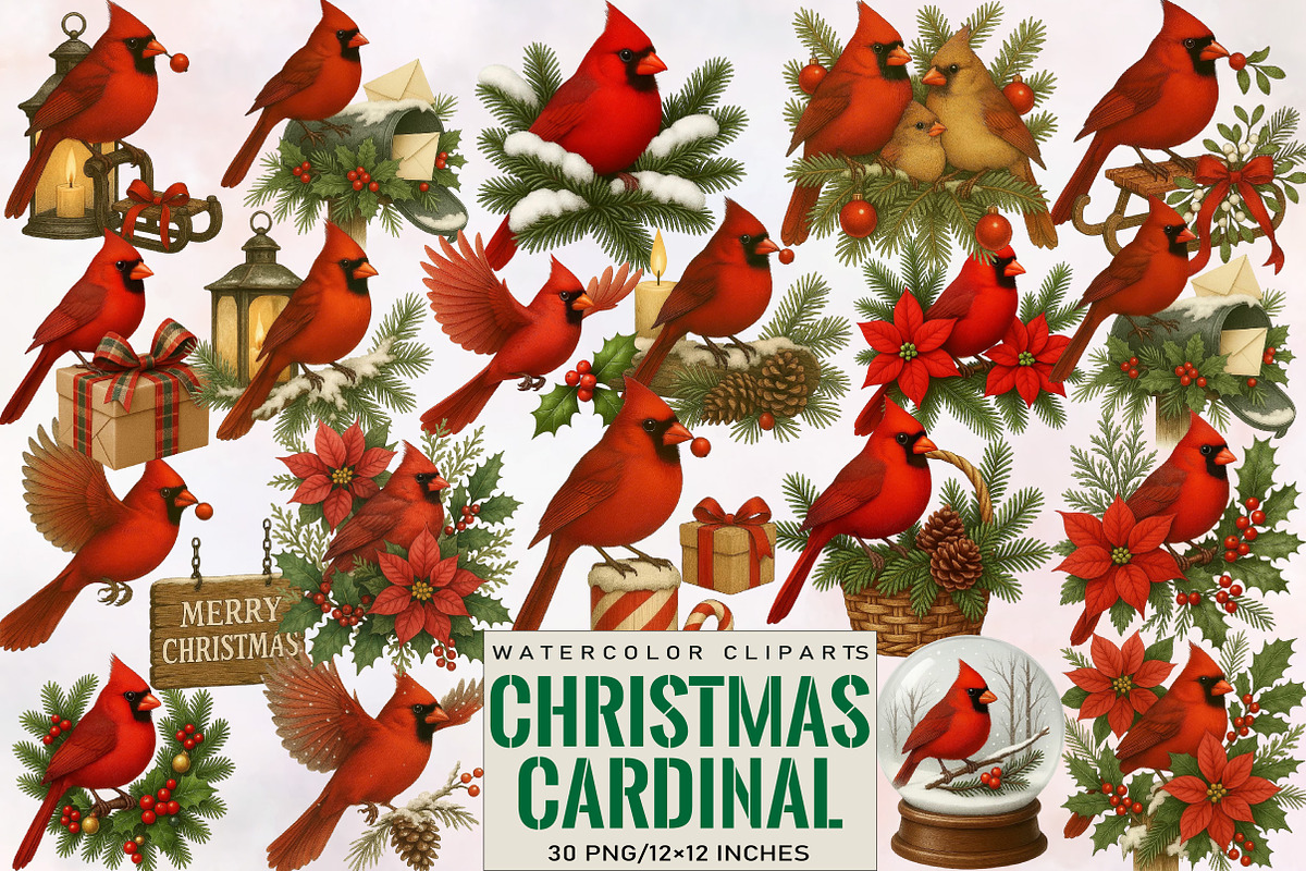 Christmas Red Cardinal Clipart Bundl, an Illustration by SVGArt (Photo 1 of 8)