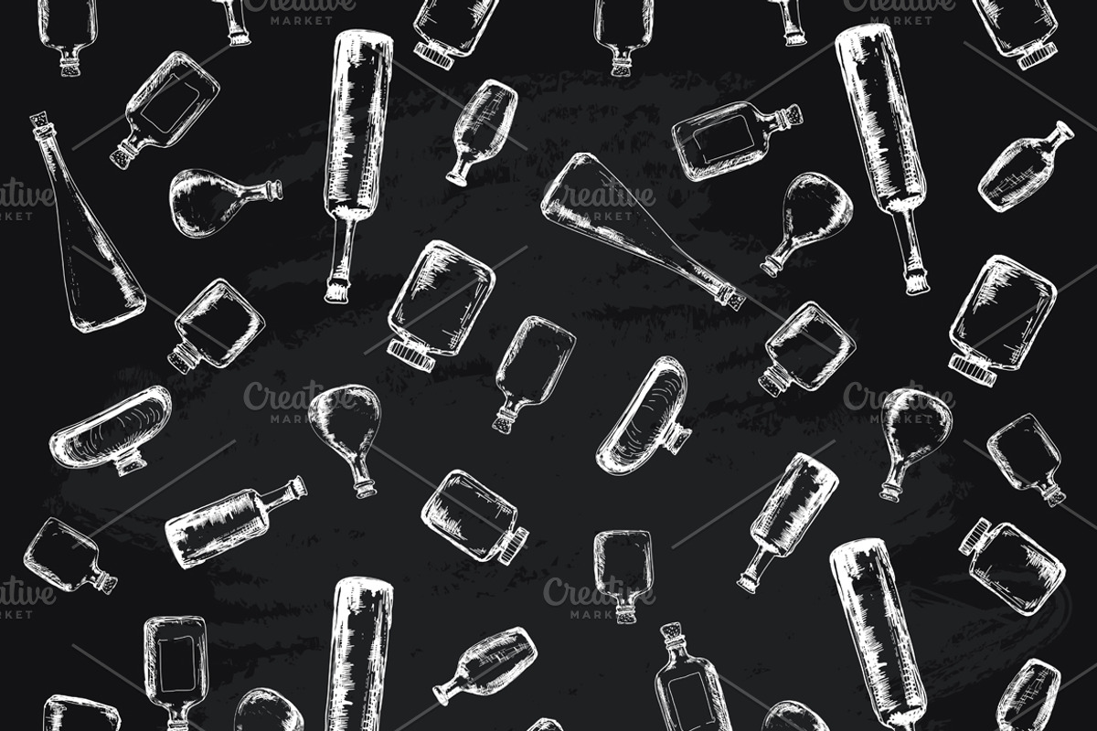Seamless patterns with bottles preview 3