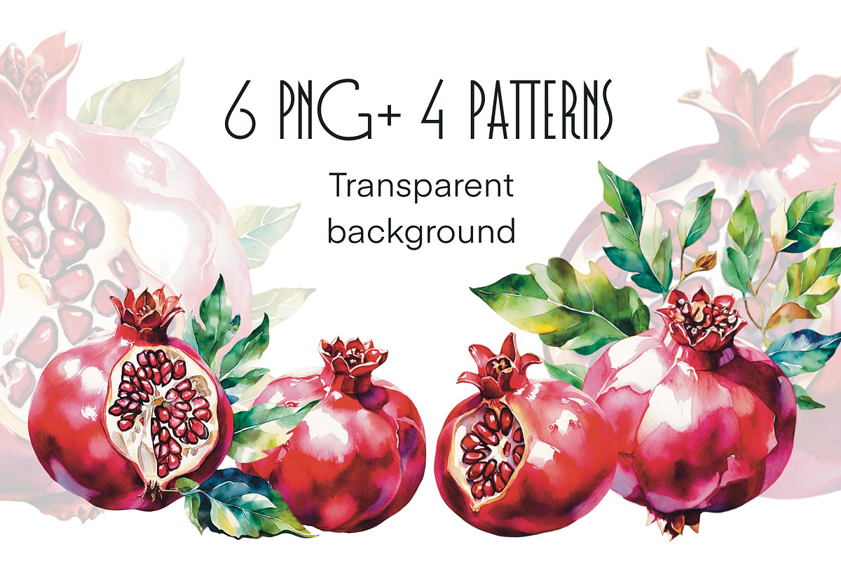 Watercolor Pomegranate, a Pattern Graphic by Volha (Photo 1 of 5)