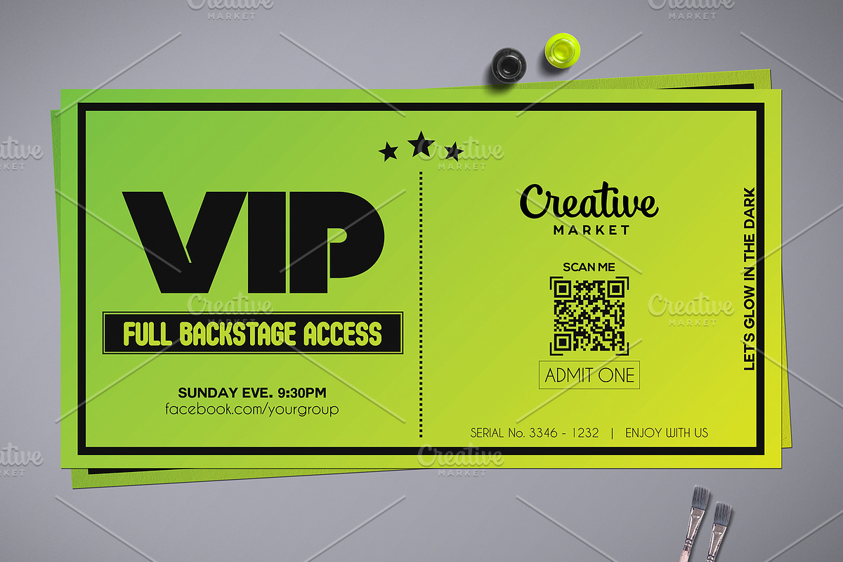 Neon Green VIP Pass Template, a Card Template by Tzochko (Photo 5 of 5)