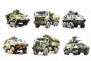 Watercolor Army Vehicle Clipart