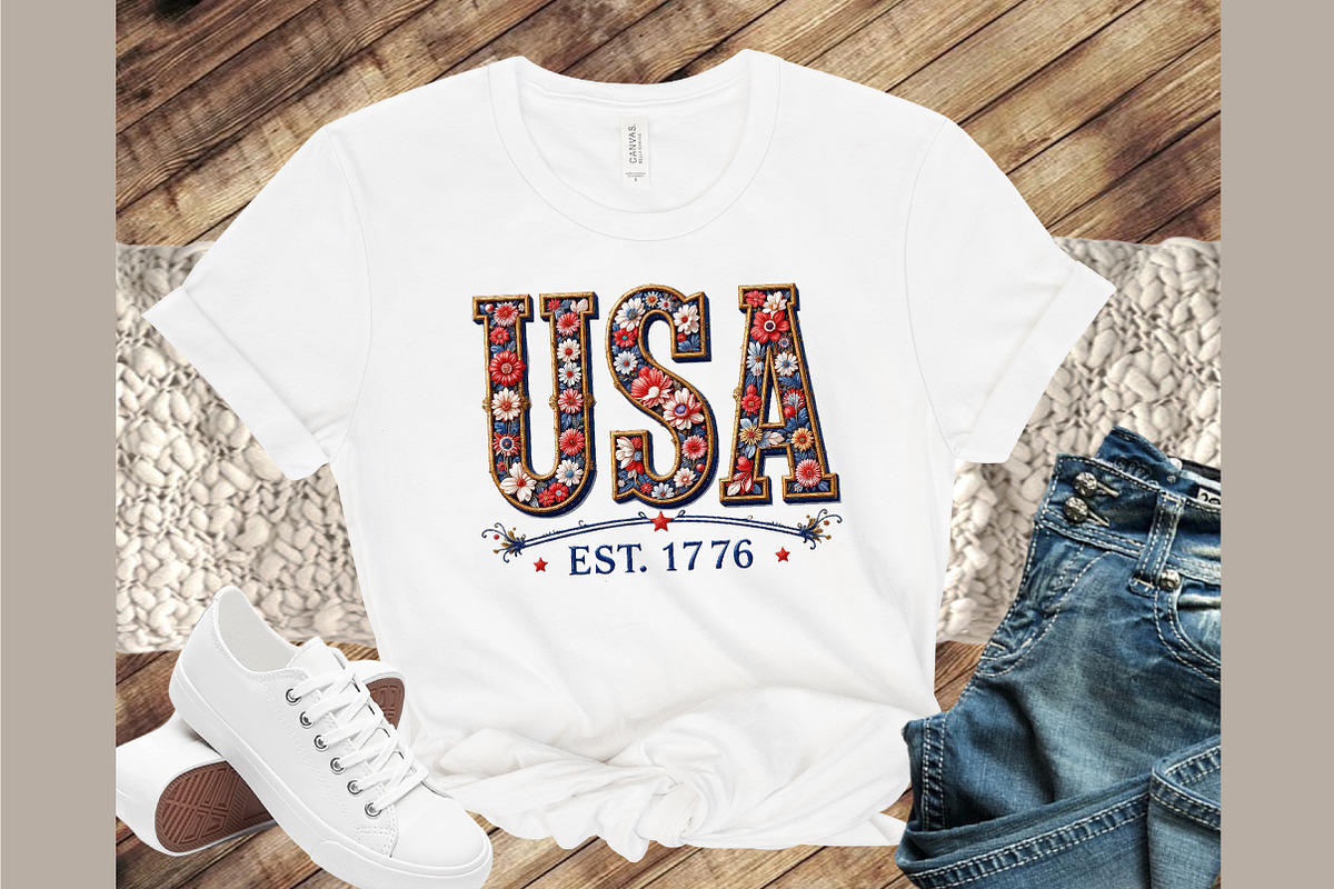 Floral Embroidery USA Png Retro Amer, an Illustration by Sublimation Artist (Photo 6 of 9)