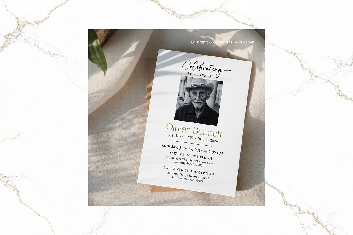 Funeral Invitation B&W Canva FR001, an Invitation Template by TyphoonStudio (Photo 5 of 6)