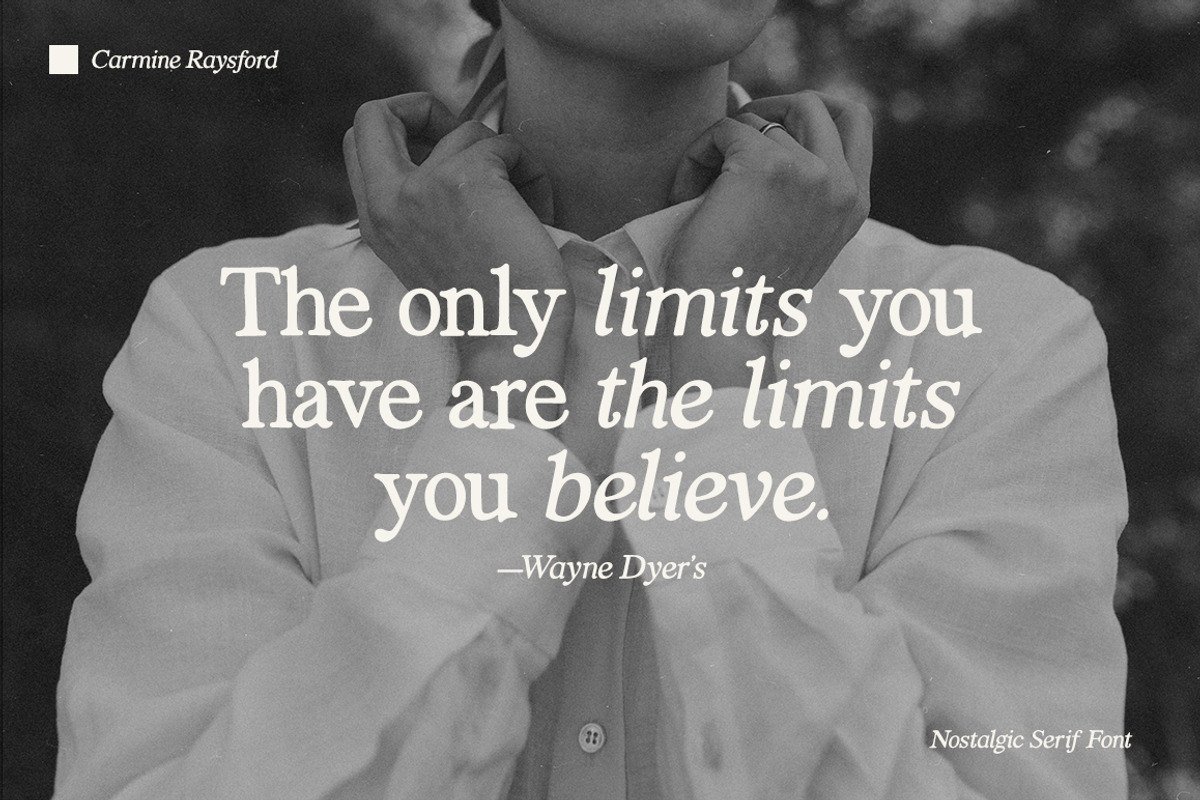 Carmine Raysford | Nostalgic Serif, a Serif Font by Fargun Studio (Photo 21 of 27)