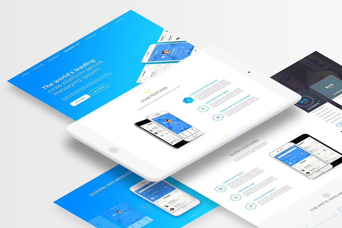 Quadro App - Mobile App PSD Template, a Landing Page Template by Spartak Vee (Photo 2 of 10)