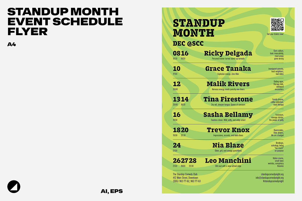 Standup Month Event Schedule Flyer, a Flyer Template by Danil Polshin