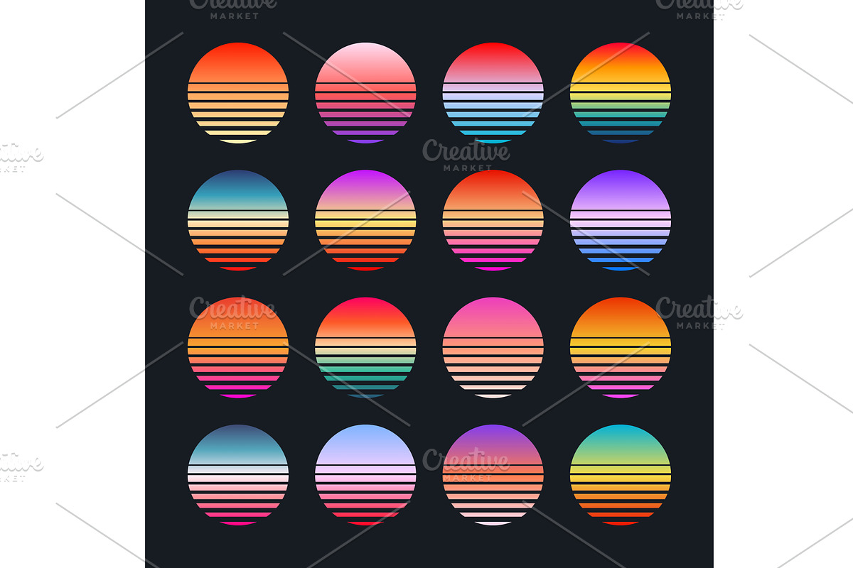 Vintage colorful sunset. Striped, an Object Illustration by 32pixels