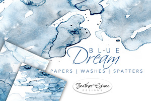 Blue Watercolor Washes+Papers 