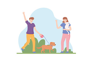couple walking with pets, a Person Illustration by studiogstock