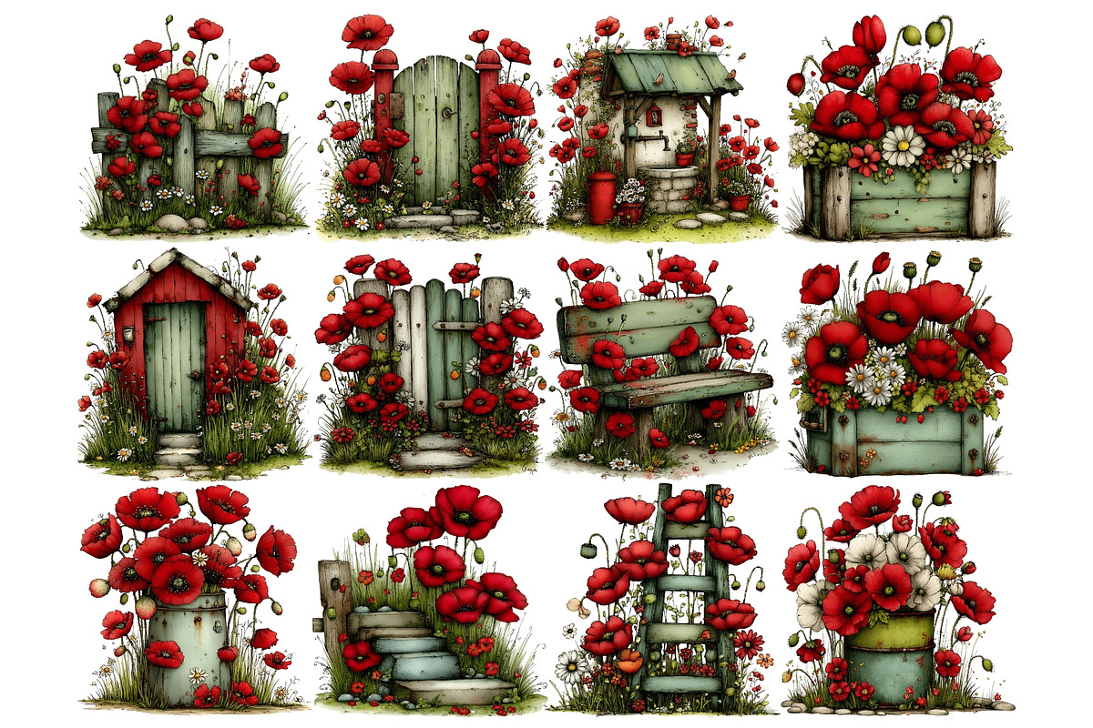 Poppy Season PNG Clipart Bundle, a Seasonal Illustration by Nicolle's Colorful Art (Photo 4 of 4)