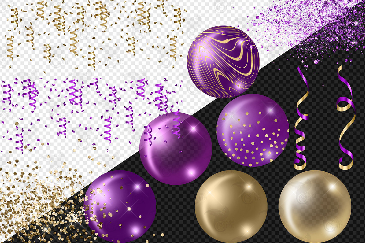 Purple and Gold Balloon Arch Clipart, an Illustration by Digital Curio