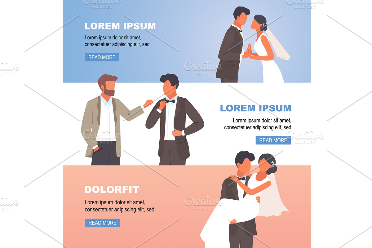 wedding characters banners. bride, a Person Illustration by Multigon