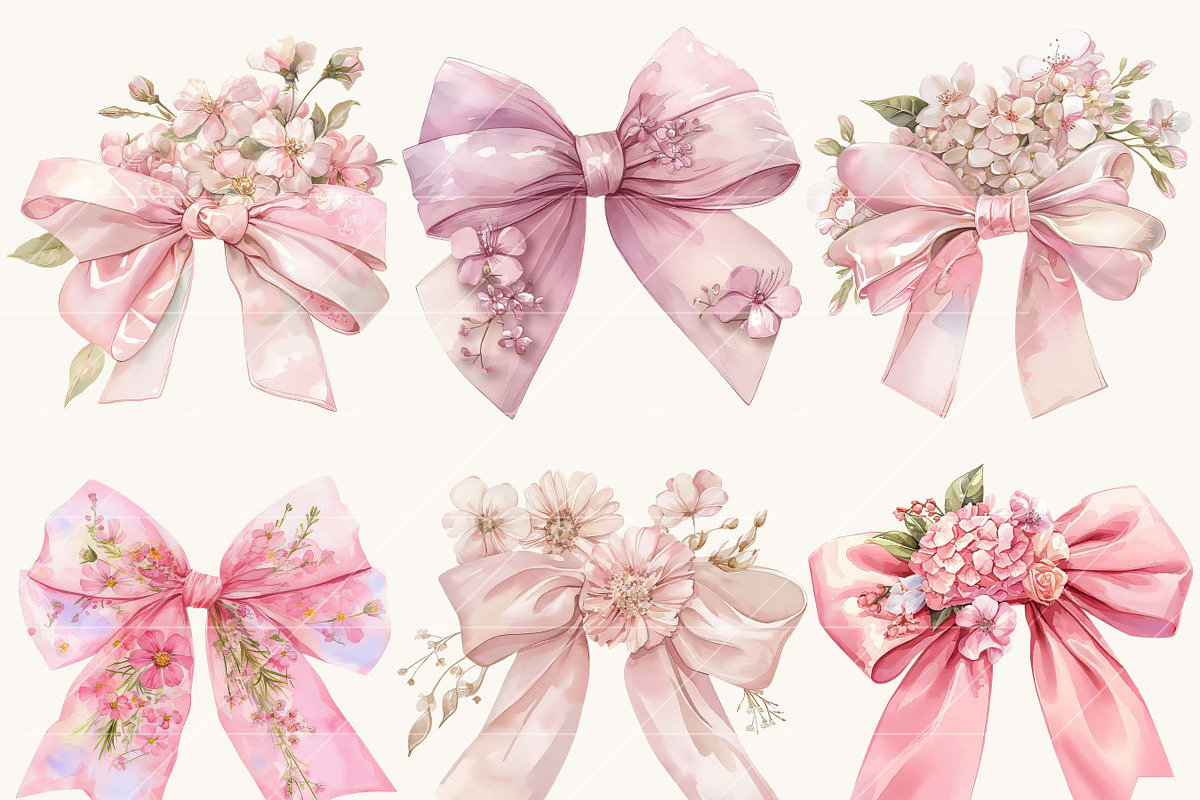 Pink Bow Coquette Clipart, a Decorative Illustration by SparkyDesignsUS (Photo 3 of 9)