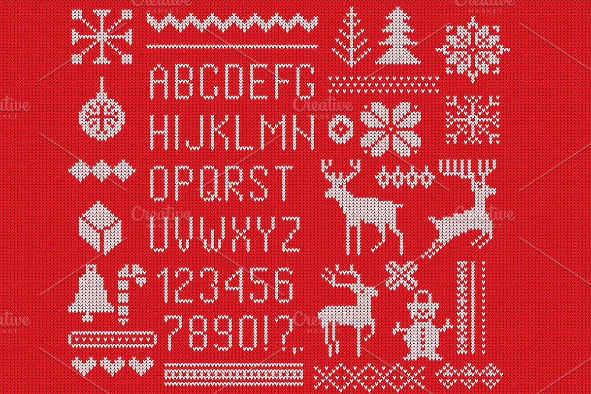 Knitted font, elements and borders.