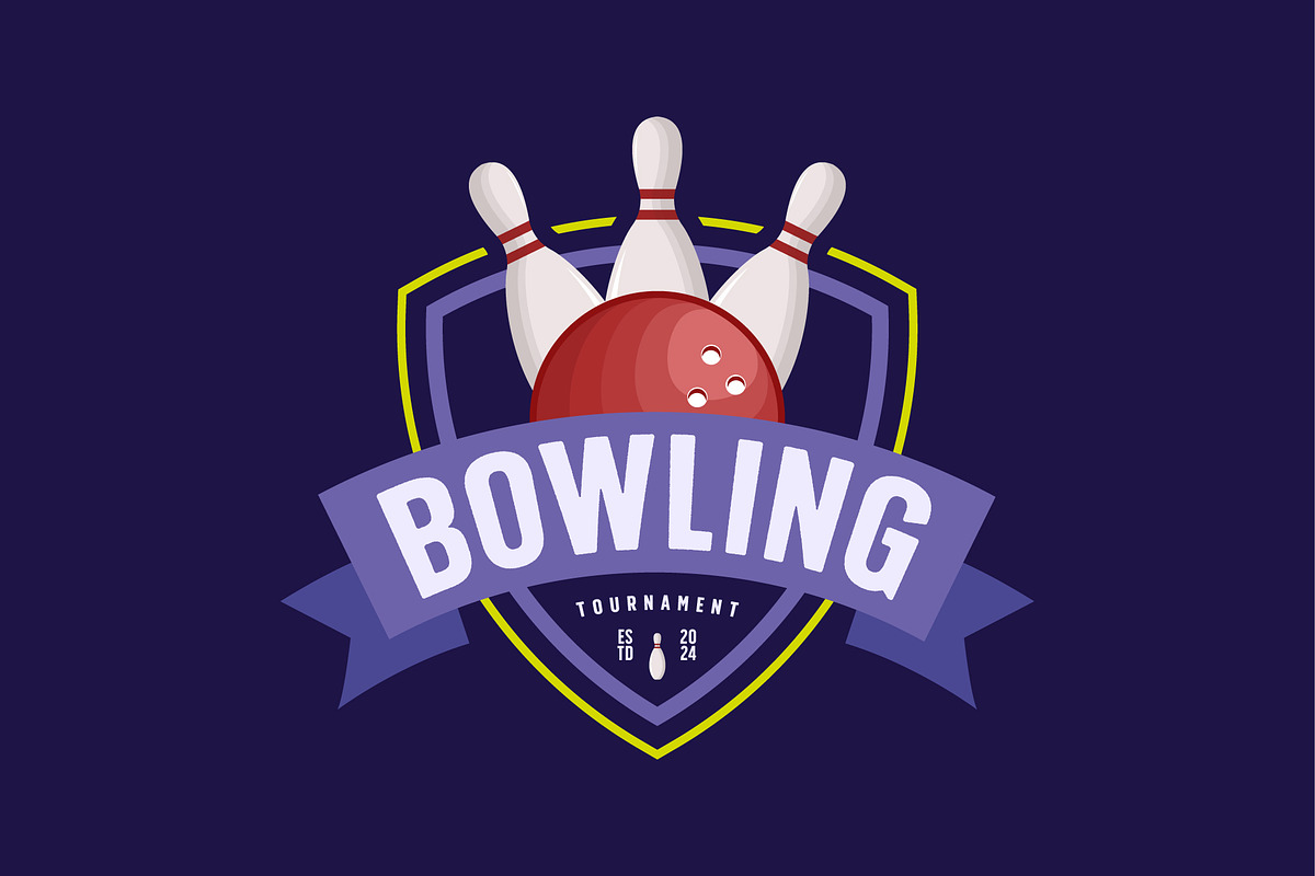 bowling ball and pins logo shield, a Branding & Logo Template by Pyruos ID