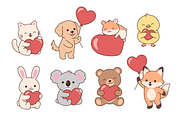 Cute kawaii animals holding hearts, an Animal Illustration by Cmeree (Thumbnail 1 of 3)