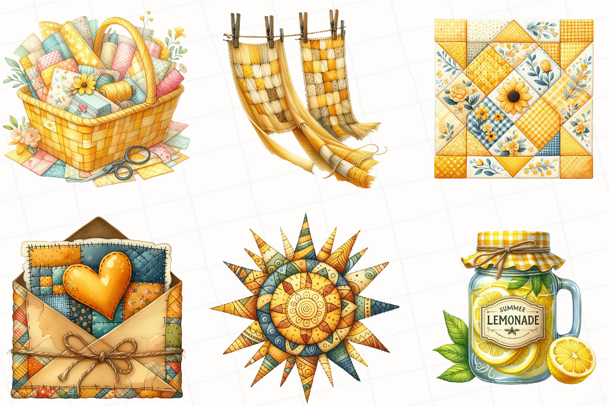 Yellow Patchwork Summer Clipart, an Illustration by OK Design (Photo 2 of 5)