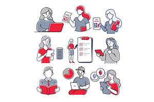 Business people working with various