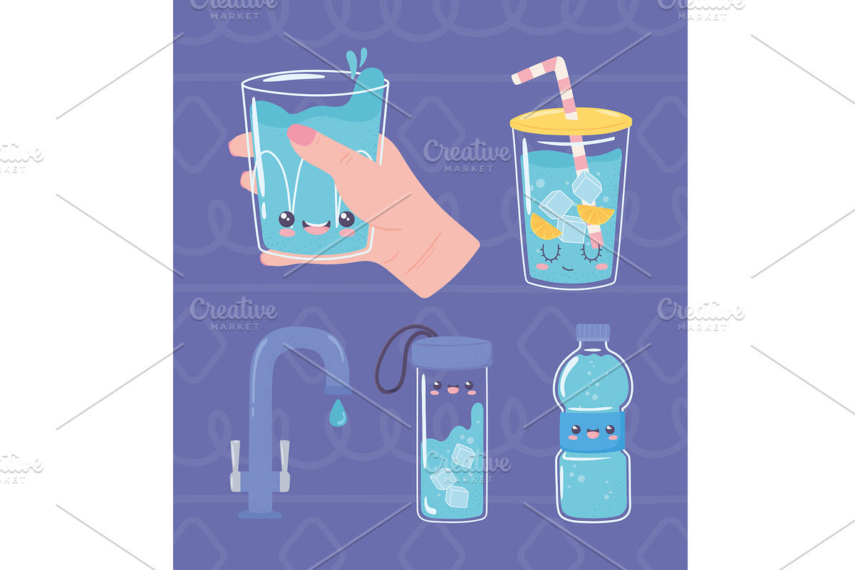 water cartoon set, a Food Illustration by studiogstock