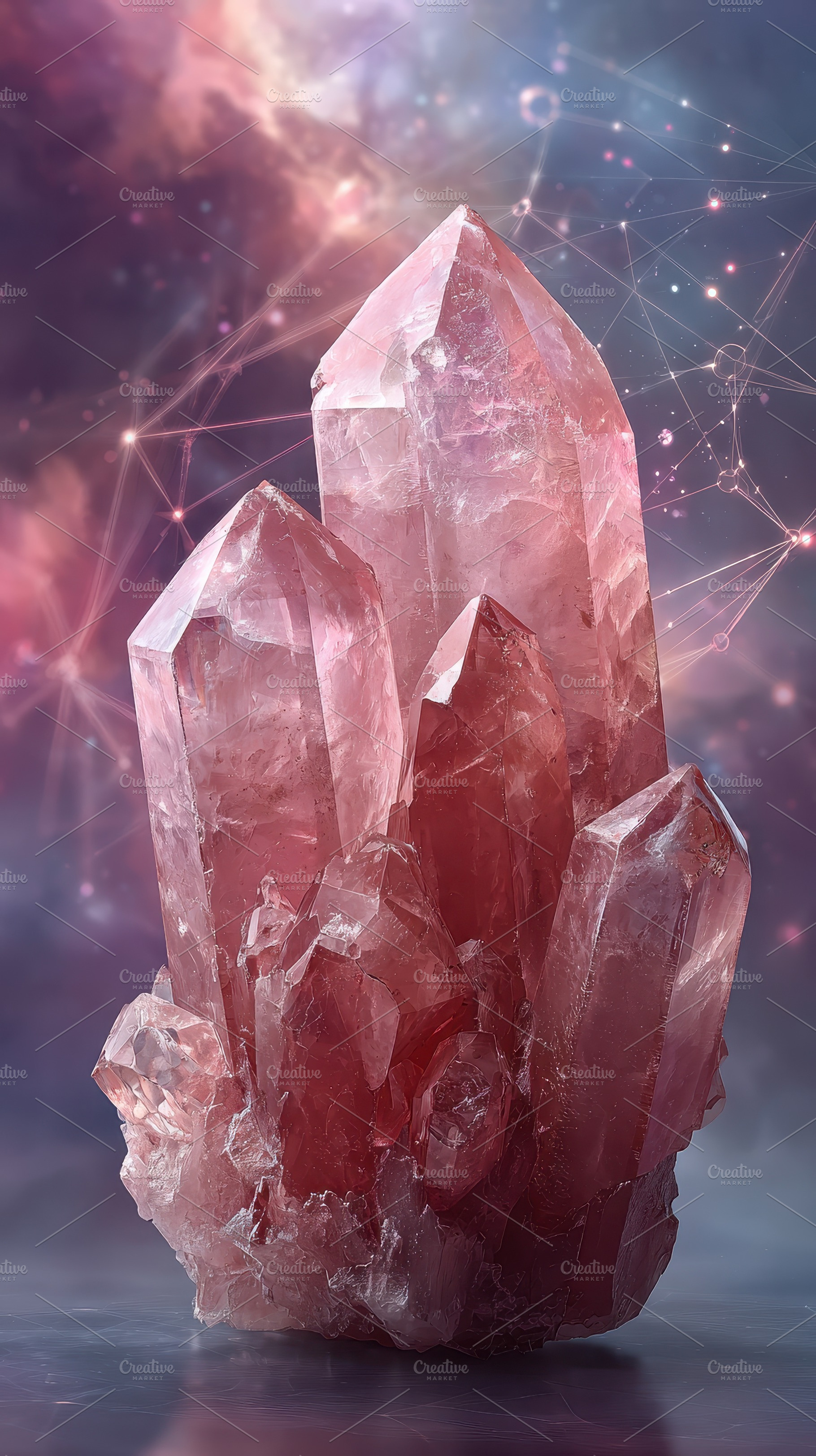 Pink quartz crystal cluster cosmic b, a Photo by Pixeness Studio