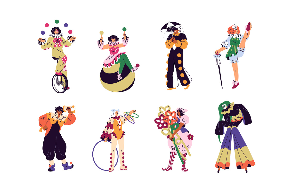 Clowns set, circus show posters, a Person Illustration by PaperTrident (Photo 1 of 12)