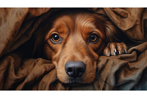 cozy dog wrapped in blanket ai, an Animal Photo by pikepicture