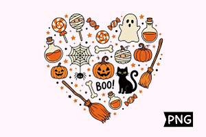 Halloween Icons Heart Shape Design, a Seasonal Illustration by Creative Art