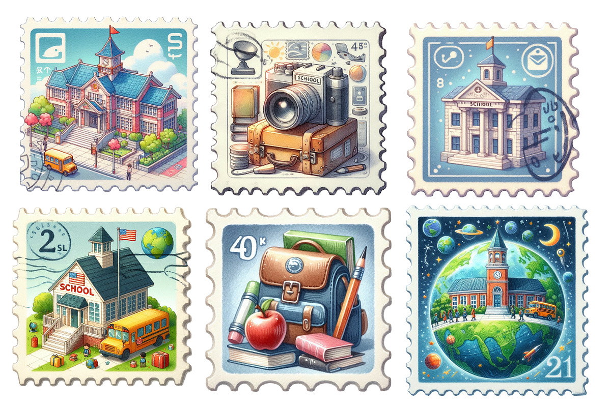 School Postage Stamp PNG, an Illustration by SinaCreation (Photo 2 of 5)