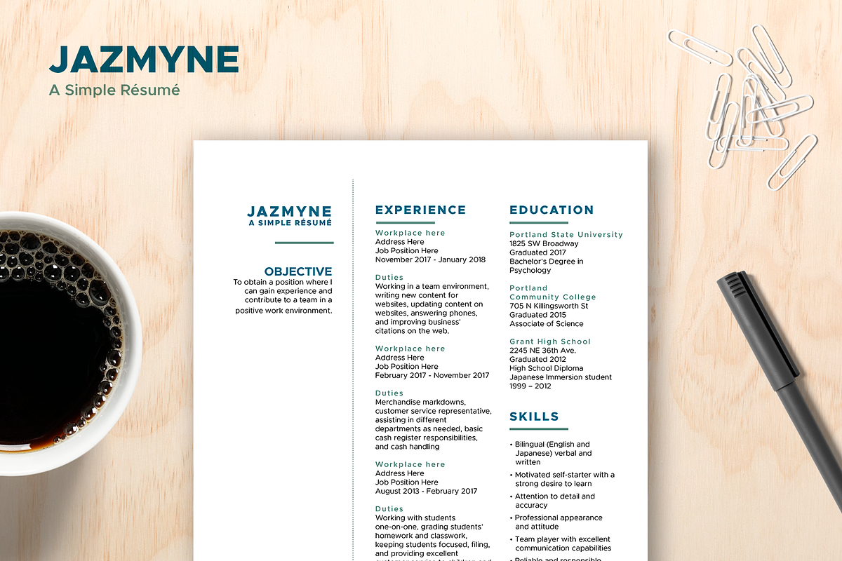 Jazmyne - Customizable Résumé, a Resume Template by lauren.ogard
