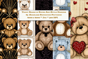 Teddy Bears in Retro Art Styles