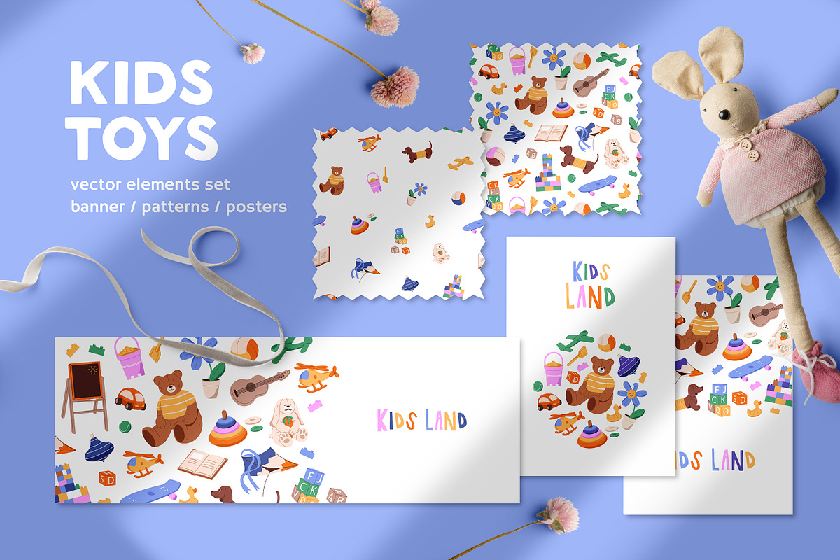Cute kids toys set + backgrounds, an Object Illustration by PaperTrident (Photo 1 of 12)