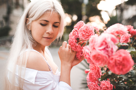 Girl with pink roses outdoors, a Person Photo by morrowlight