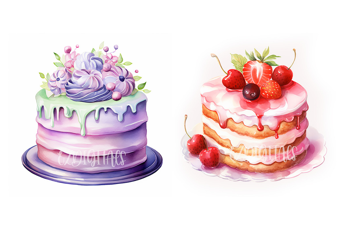 Decorative Cake Clipart Set Of 12, an Object Illustration by EzDigitals (Photo 8 of 9)