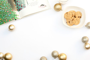 Christmas cookies holiday flat lay stock photo containing white background