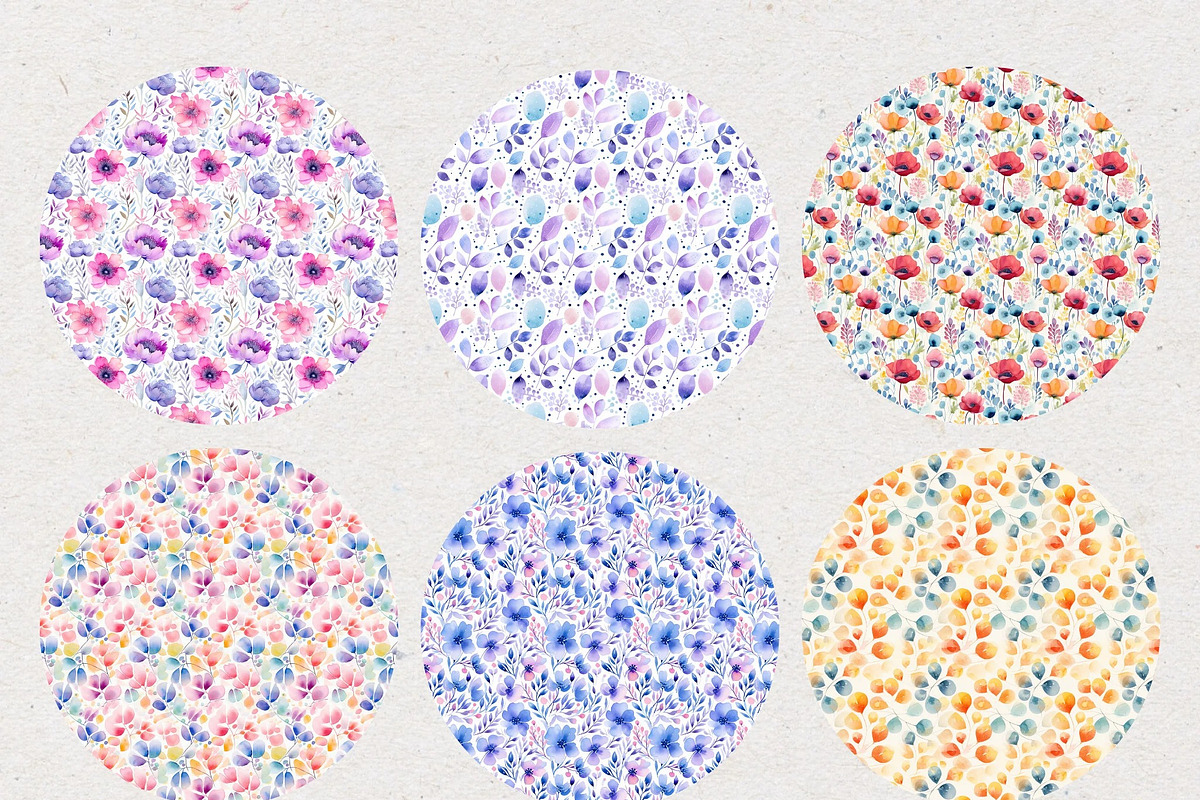 Seamless Watercolour Flower Papers, a Pattern Graphic by Natural Planners (Photo 2 of 3)