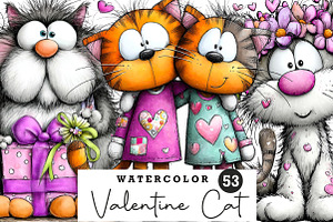 Valentine Cat Clipart Bundle, an Illustration by CreationArt