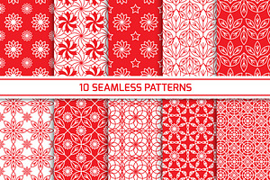 Set of red seamless patterns