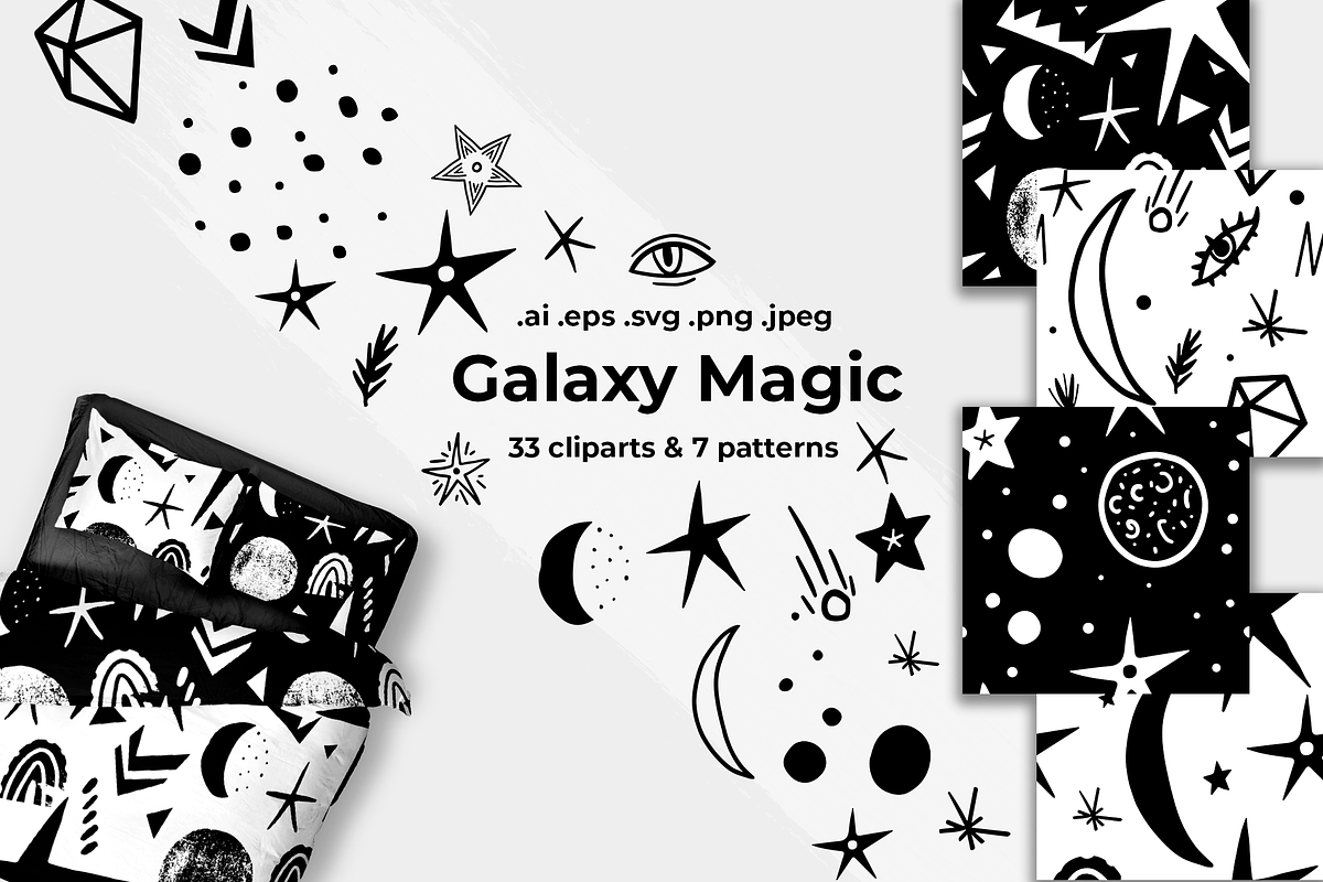 Cosmic seamless patterns with stars, a Pattern Graphic by PixelAesthetic (Photo 1 of 6)