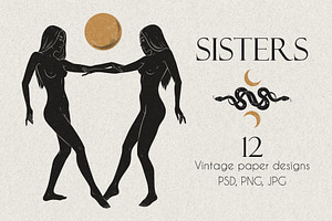 SISTERS Mystic Vintage Paper Designs, a Texture Illustration by Croisy
