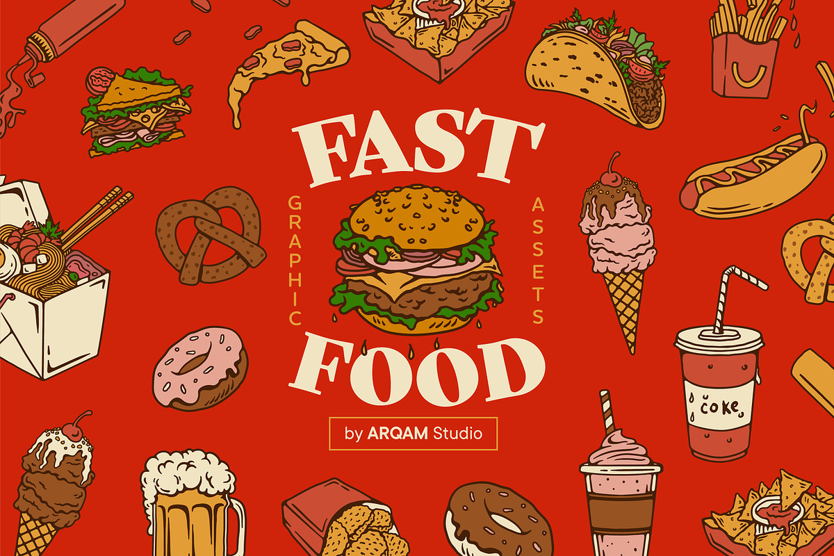 Fast Food Illustration Assets, a Food Illustration by ARQAM Studio (Photo 1 of 9)