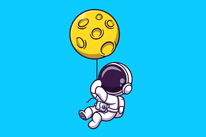 Cute Astronaut Floating With Moon