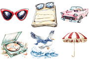 1950s Style Beach Day Clipart, an Illustration by Watercolor design (Thumbnail 3 of 5)