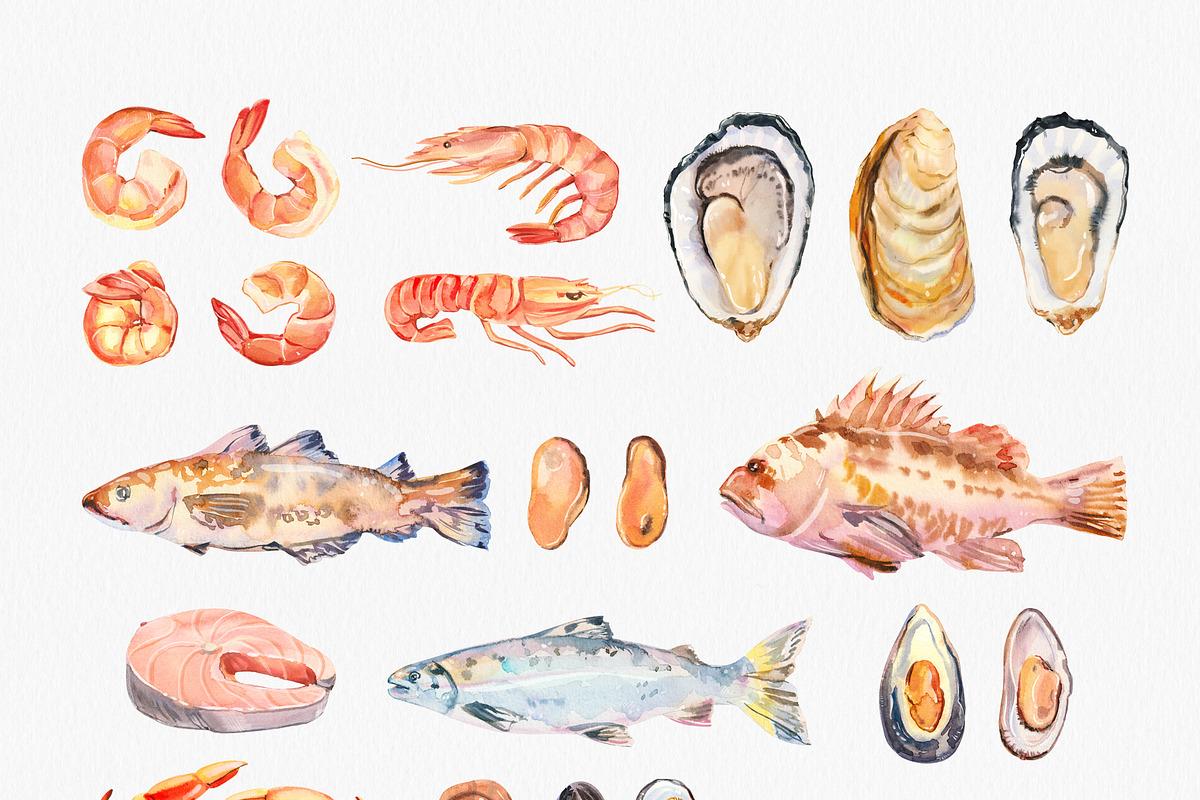 La Mer Mediterranean Seafood Graphic, a Food Illustration by Volha Studio (Photo 4 of 15)