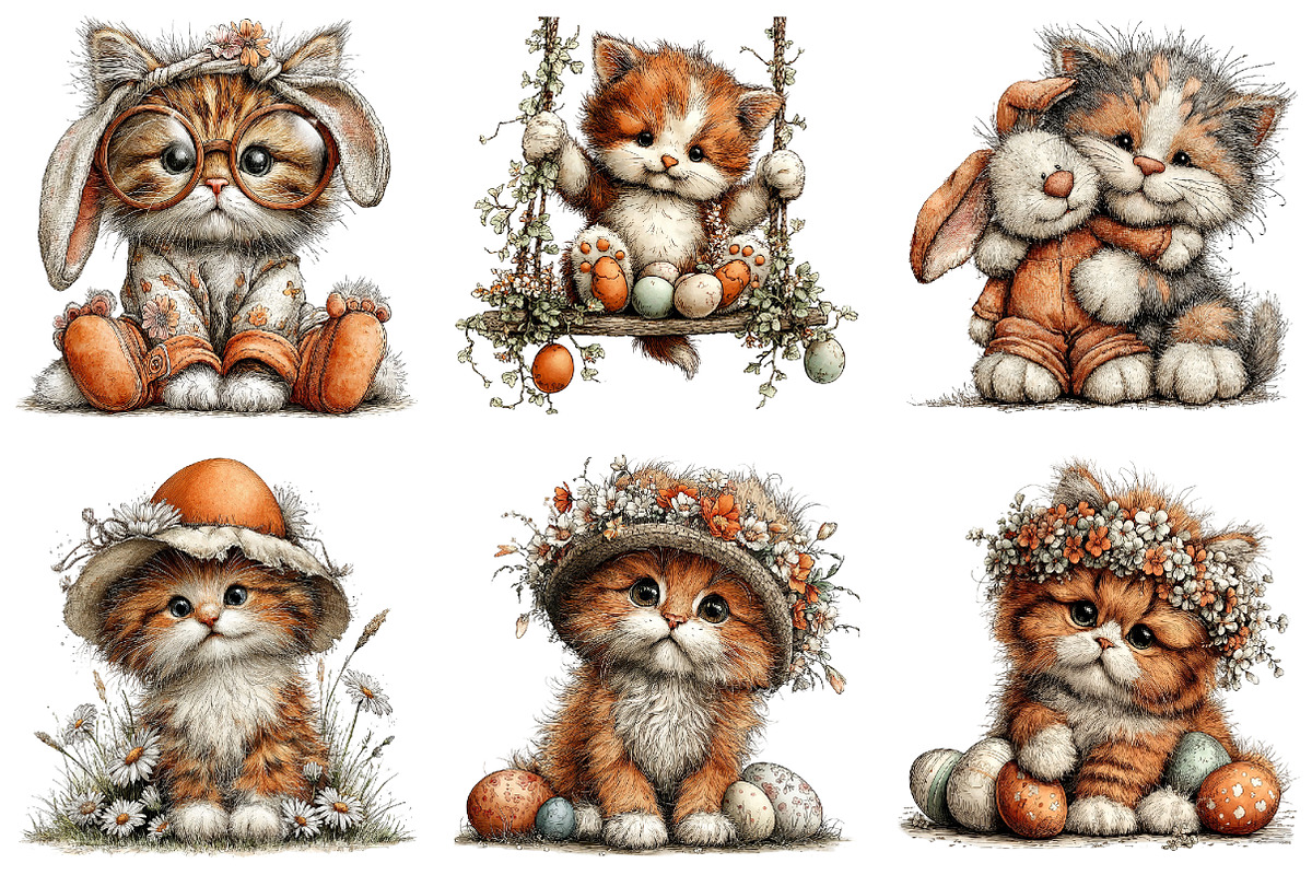 Whimsical Easter Cats Clipart Bundle, an Illustration by Dream Creation (Photo 2 of 6)