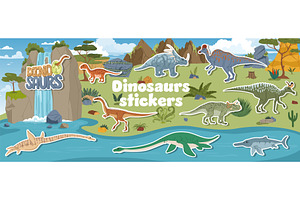 Reptile dinosaur characters stickers, an Animal Illustration by Buch&Bee