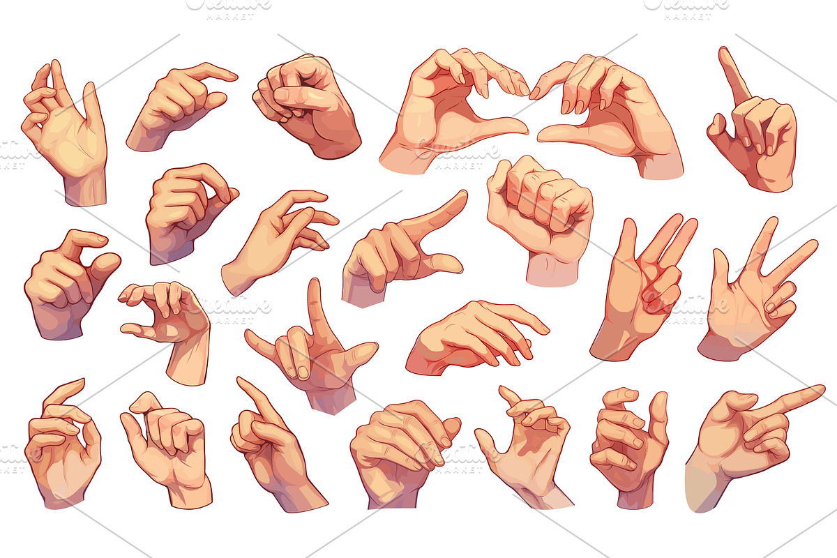hands cartoon set. Hand, gestures, an Object Illustration by Stock-Smart-Start