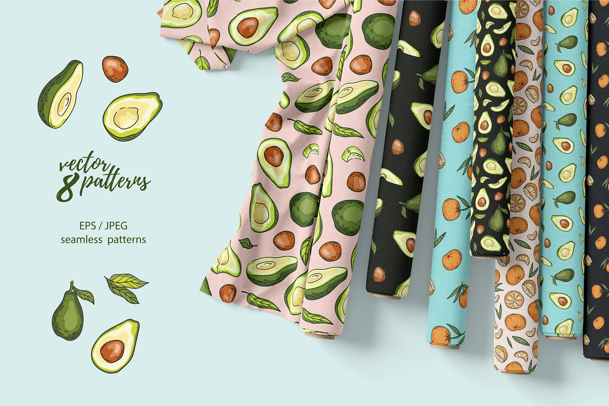 Avocado & Mandarin seamless patterns, a Pattern Graphic by Alenkakarabanova (Photo 3 of 6)