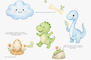 baby dino watercolor clipart set, an Animal Illustration by Pink Studio Art (Thumbnail 4 of 8)