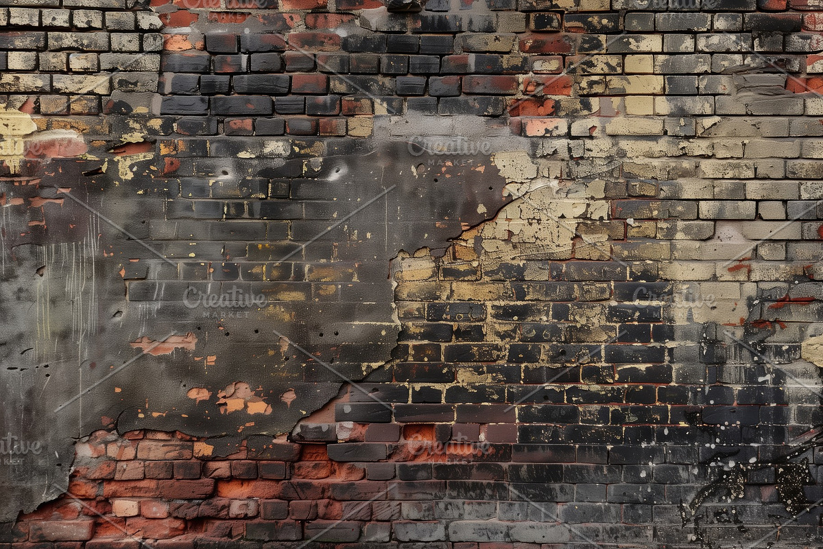 Seamless weathered brick wall with peeling paint and exposed bricks. The surfac, a Texture Graphic by Textures & Backgrounds