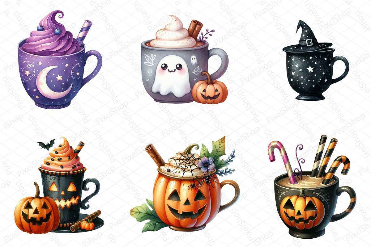 Halloween Coffee Cup Clipart Bundle, an Illustration by DreamPrint404 (Photo 4 of 6)